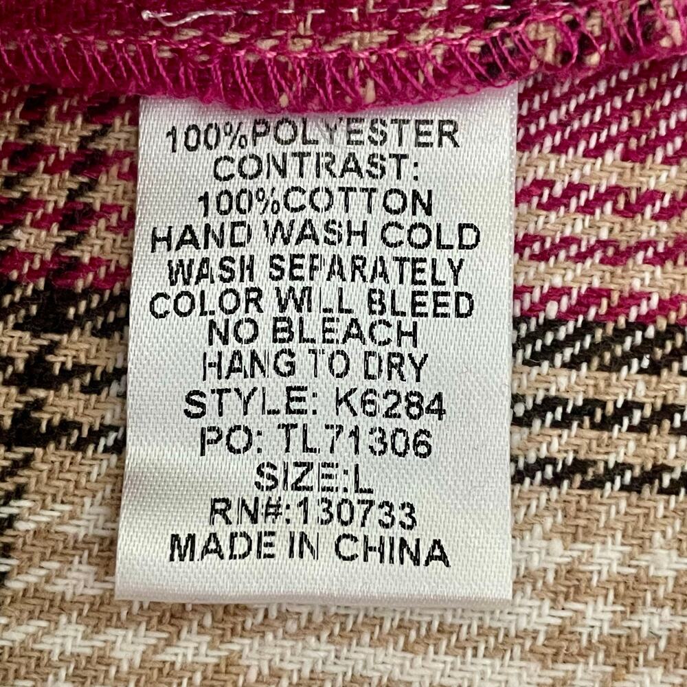 Umgee Bright Pink & White Plaid Corduroy Shacket Size L Fringed Boho Festival - Picture 11 of 11